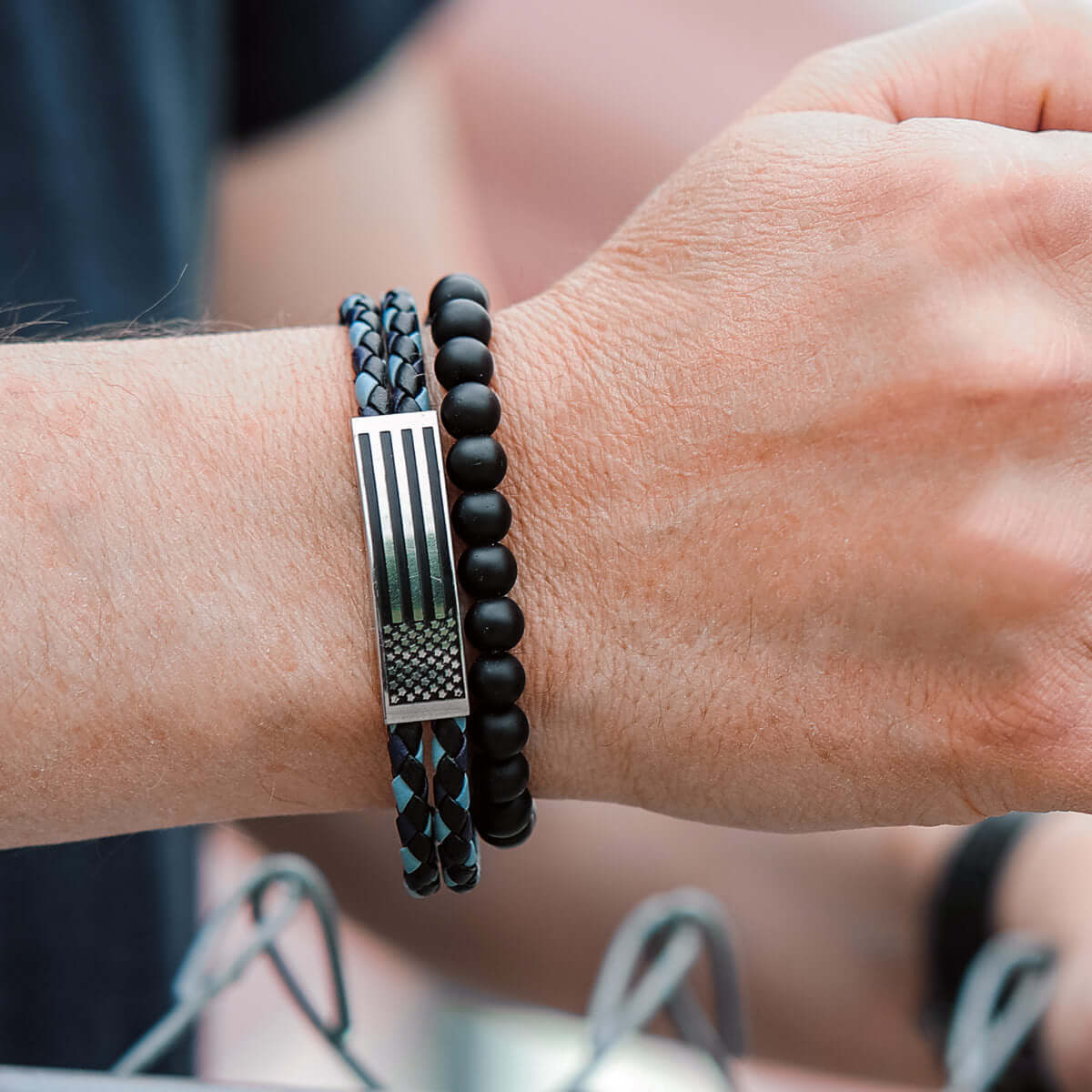 Flag Wrap Braided Bead Mens Bracelet - Image 4