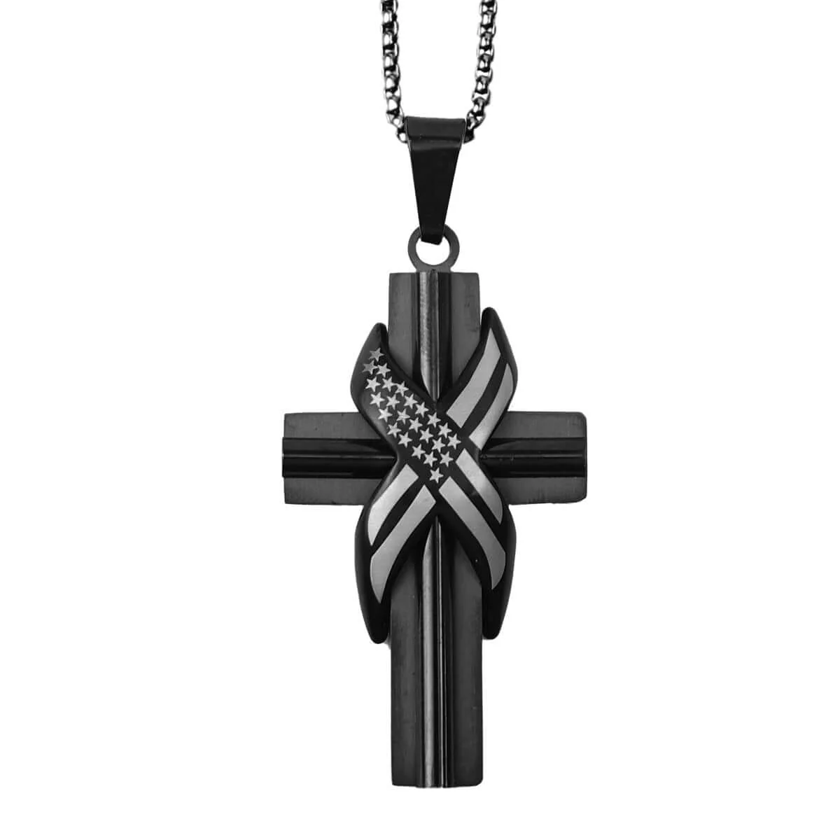 Wrapped Flag Cross Mens Necklace - Image 3